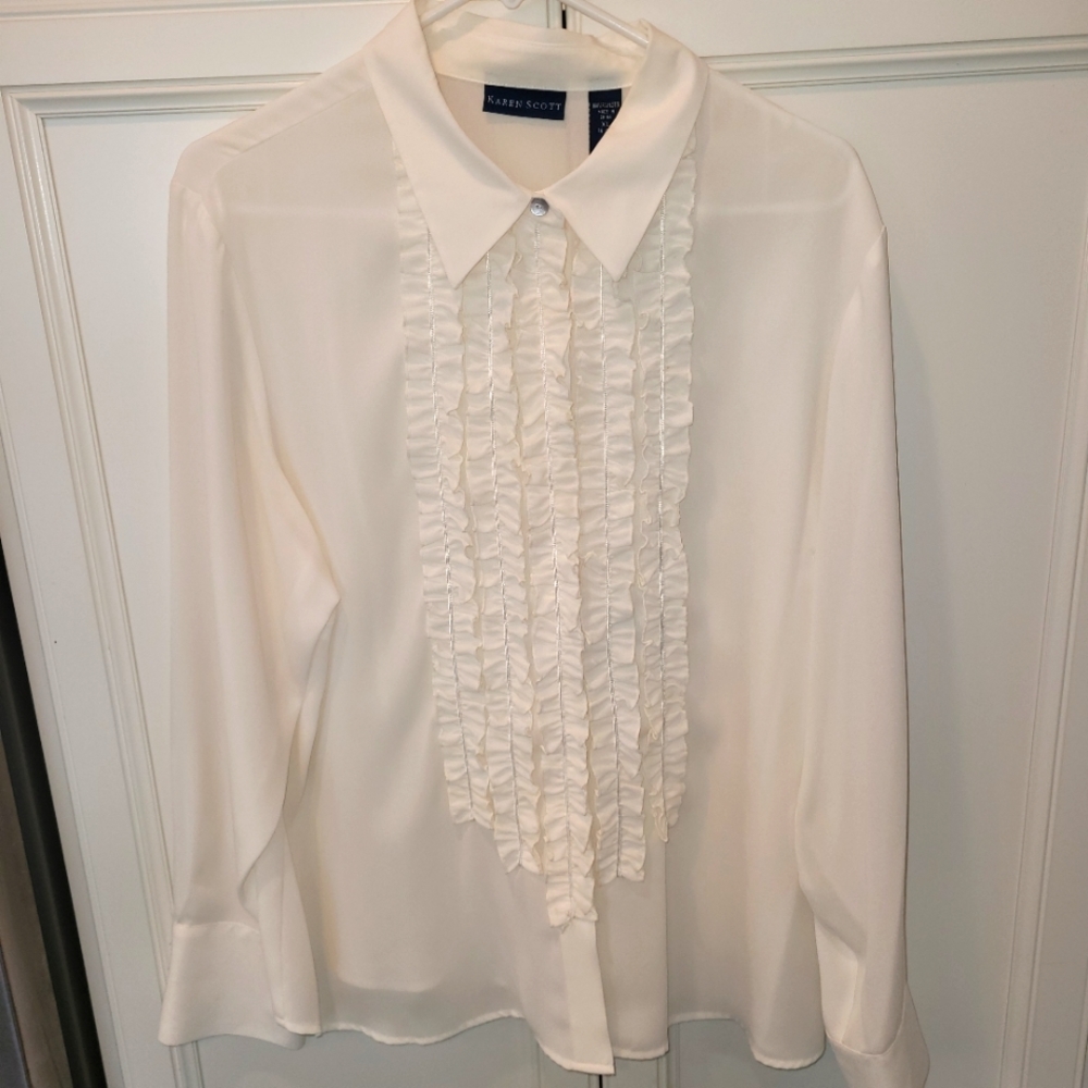 Ladies Cream Ruffled Blouse Size XL